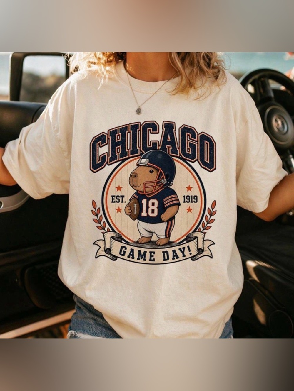 Chicago Capybara Football Comfort Color T-Shirt, Vintage Game Day Graphic Tee